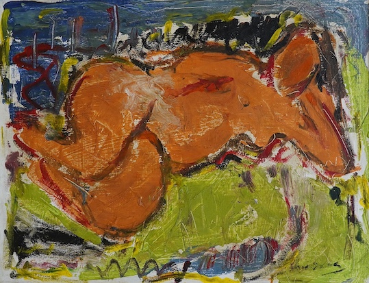 Oil on canvas, Abstract study of a reclining female nude, indistinctly signed, 75 x 96cm. Condition - good